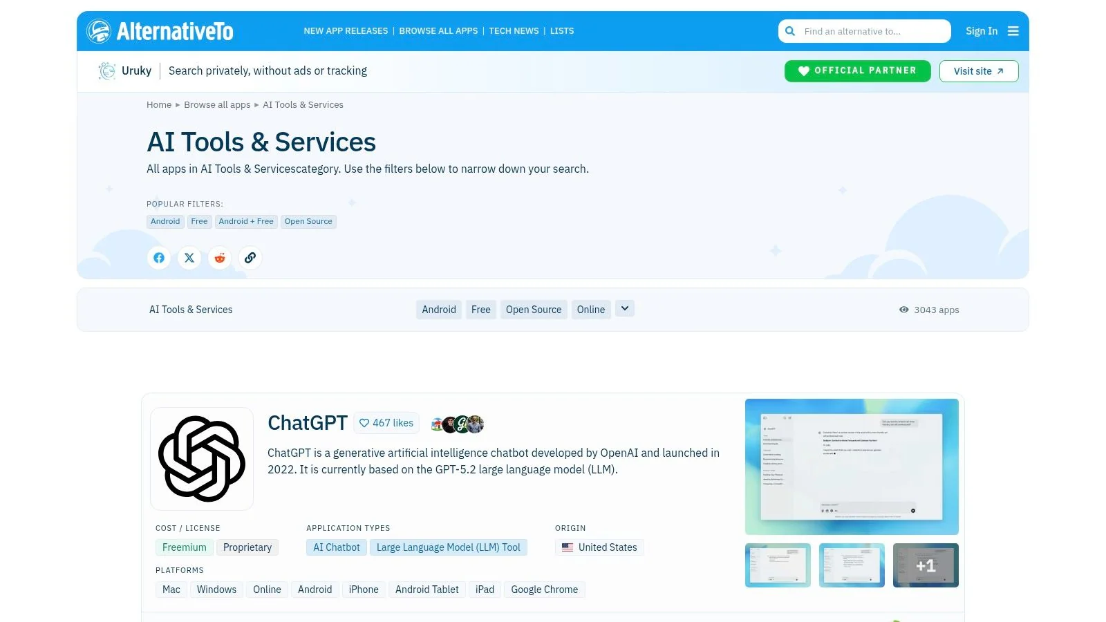 AlternativeTo, AI Tools & Services