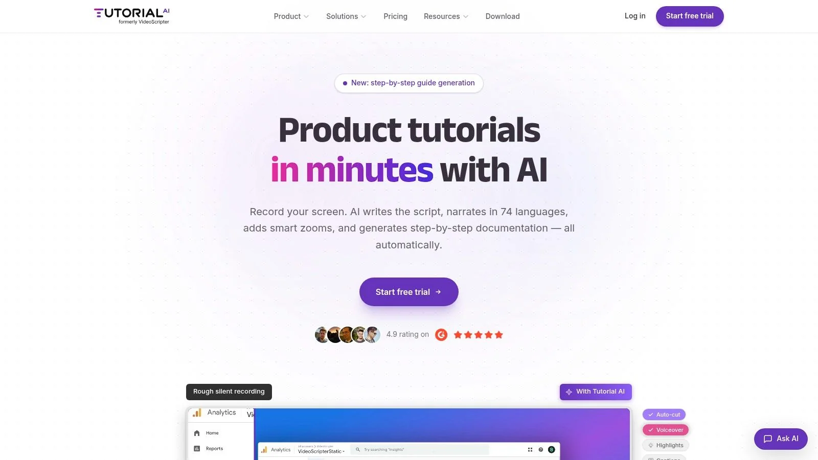 Screenshot from https://www.tutorial.ai