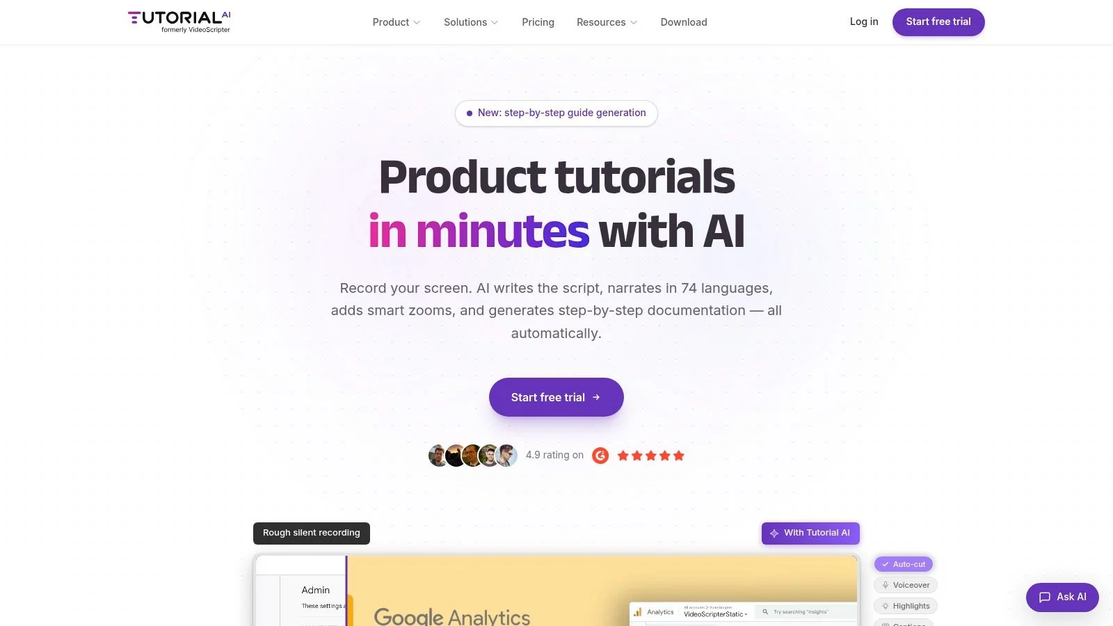 Screenshot from https://www.tutorial.ai
