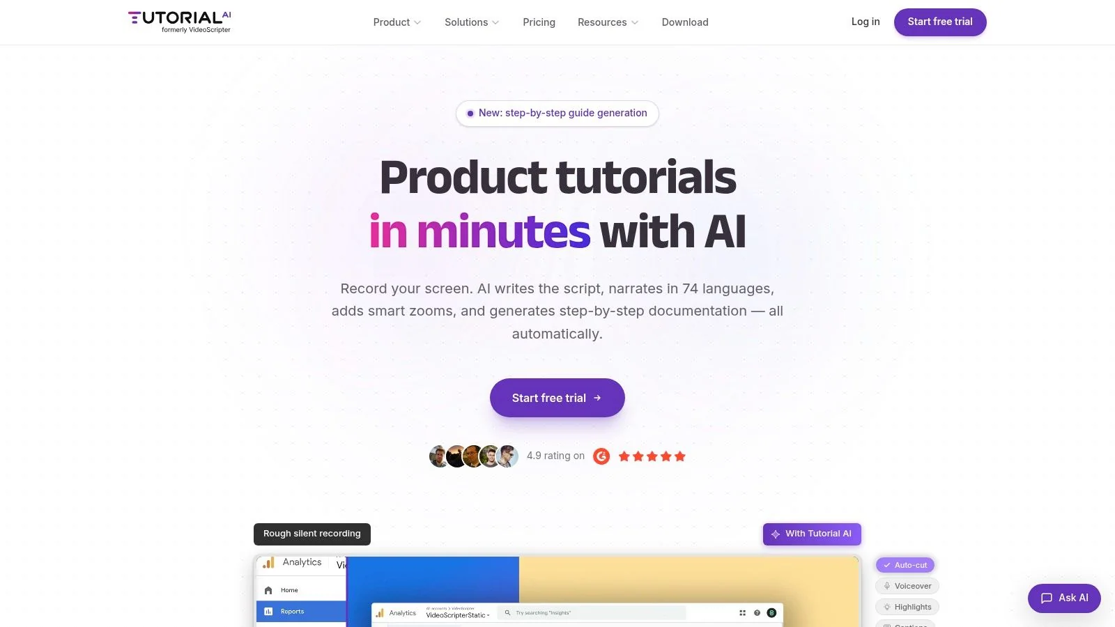 Screenshot from https://www.tutorial.ai